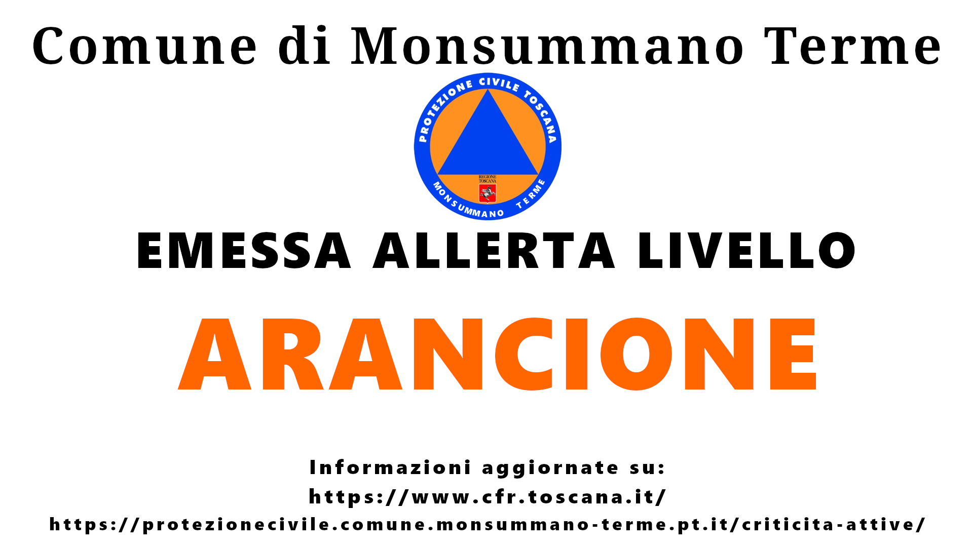 COMUNICATO DI PROTEZIONE CIVILE – adozione allerta per criticità di livello ARANCIO 13/03/2025